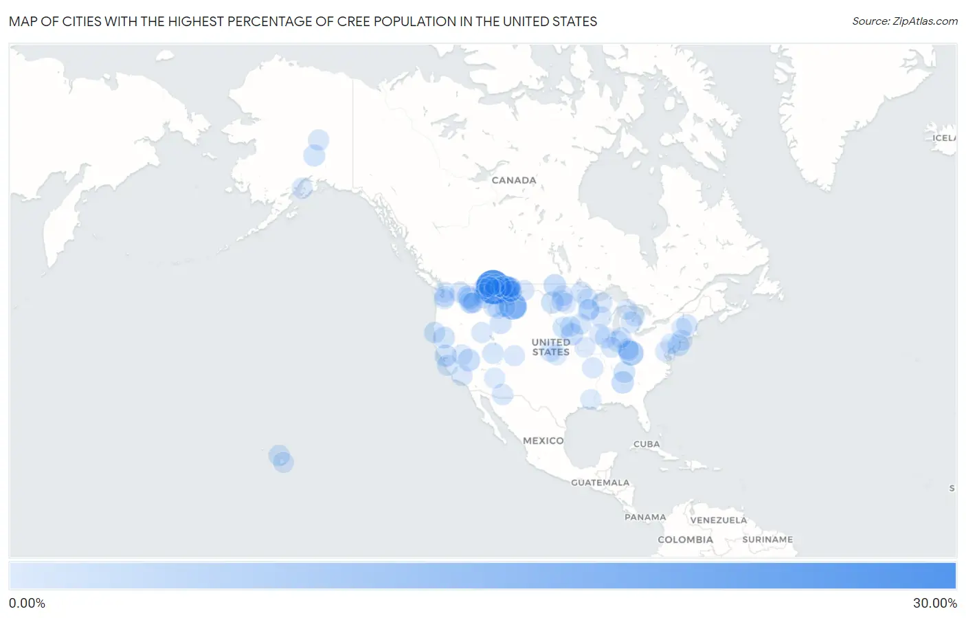 Cities with the Highest Percentage of Cree Population in the United States Map