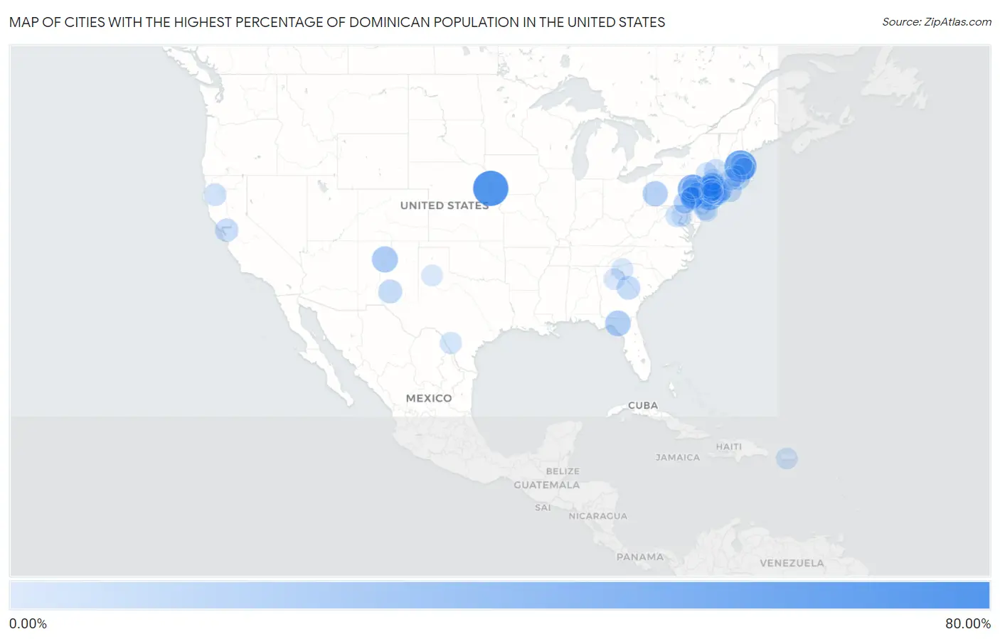 Cities with the Highest Percentage of Dominican Population in the United States Map