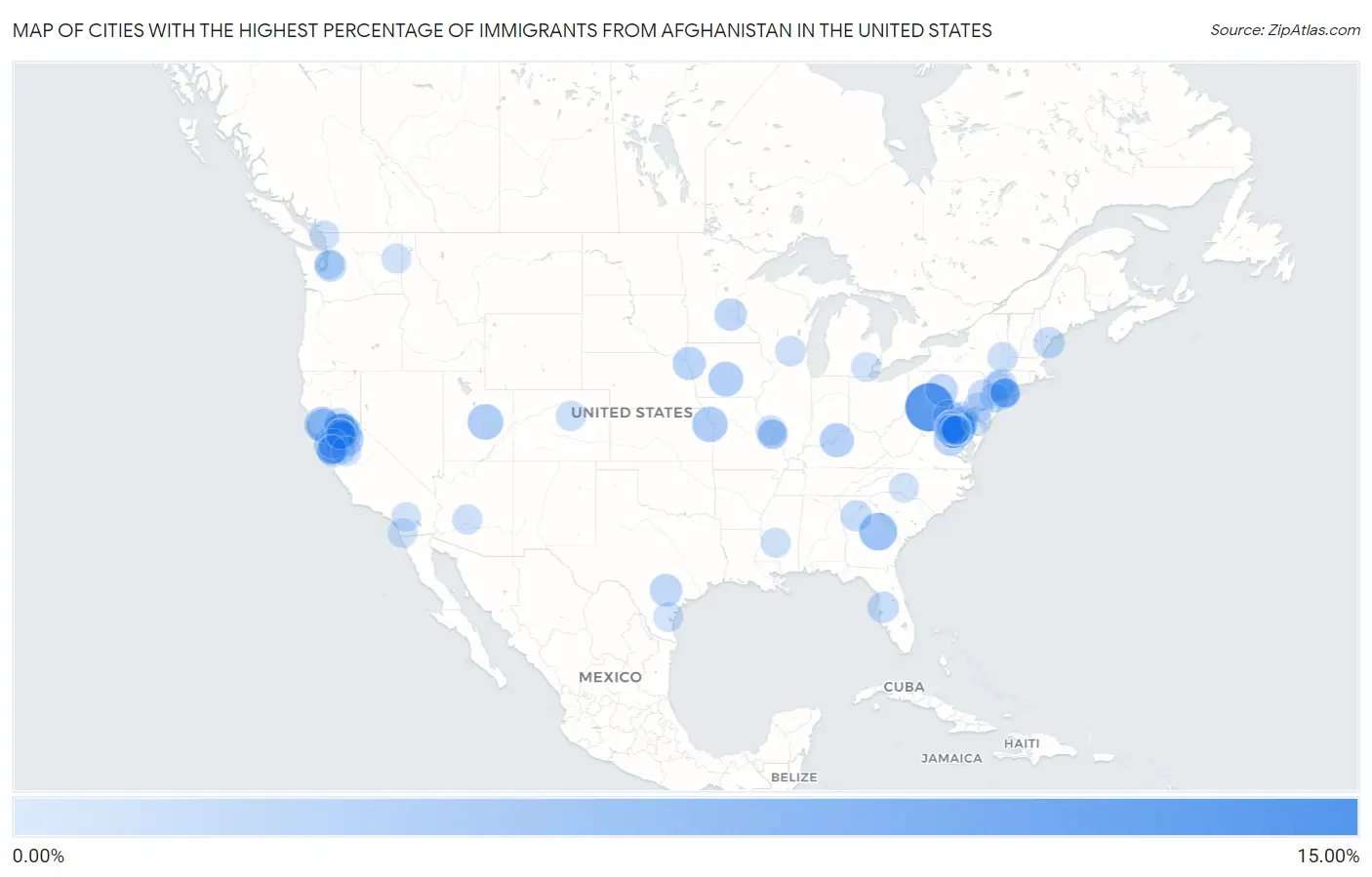 Cities with the Highest Percentage of Immigrants from Afghanistan in the United States Map