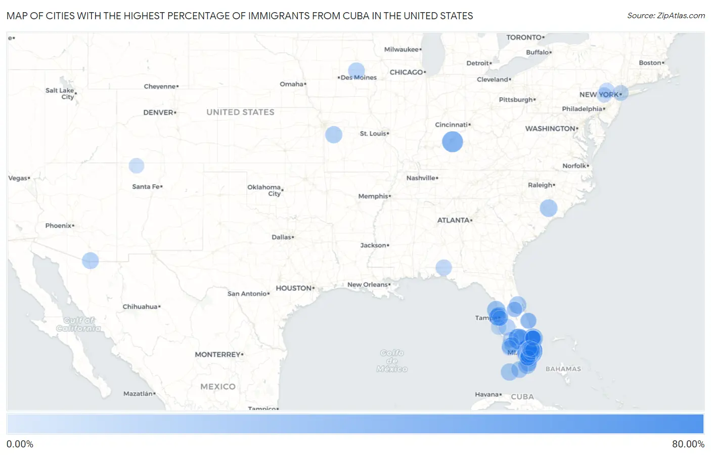 Cities with the Highest Percentage of Immigrants from Cuba in the United States Map