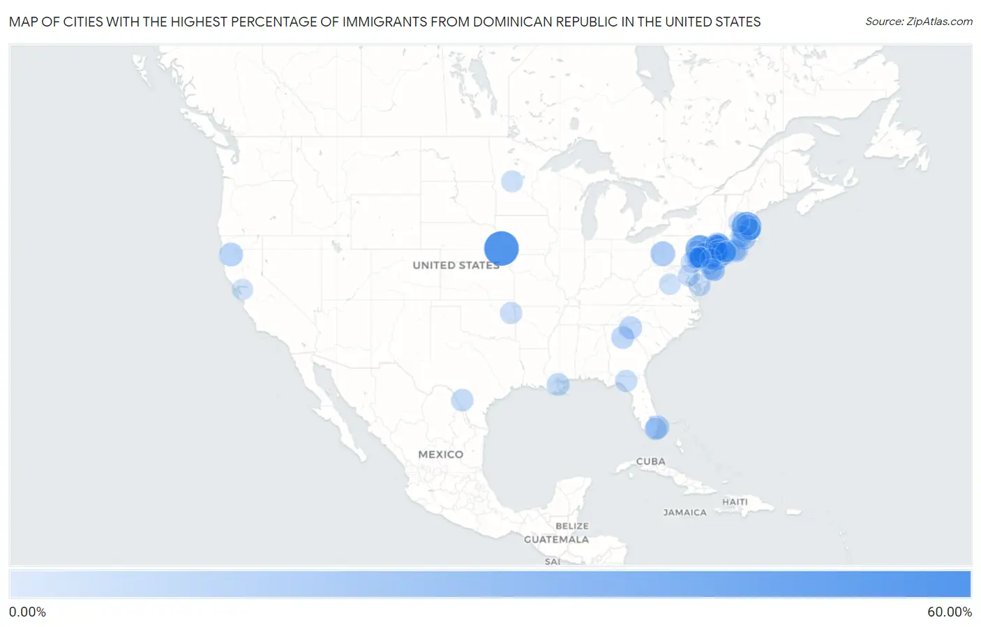 Cities with the Highest Percentage of Immigrants from Dominican Republic in the United States Map