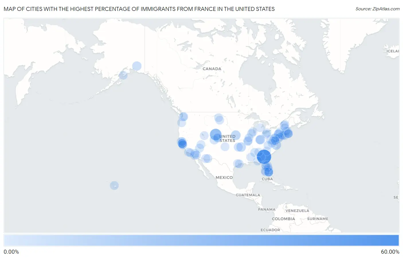 Cities with the Highest Percentage of Immigrants from France in the United States Map