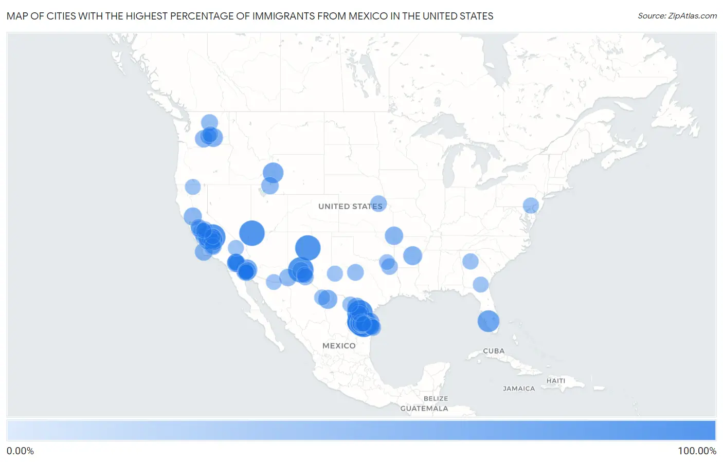 Cities with the Highest Percentage of Immigrants from Mexico in the United States Map