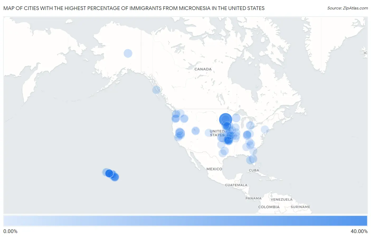 Cities with the Highest Percentage of Immigrants from Micronesia in the United States Map