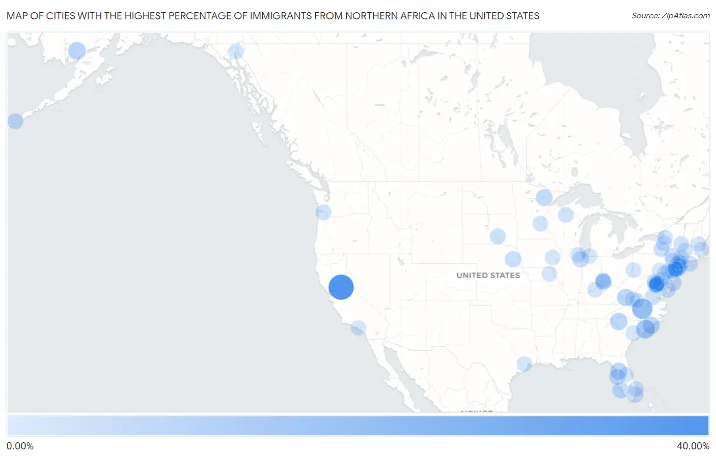 Cities with the Highest Percentage of Immigrants from Northern Africa in the United States Map