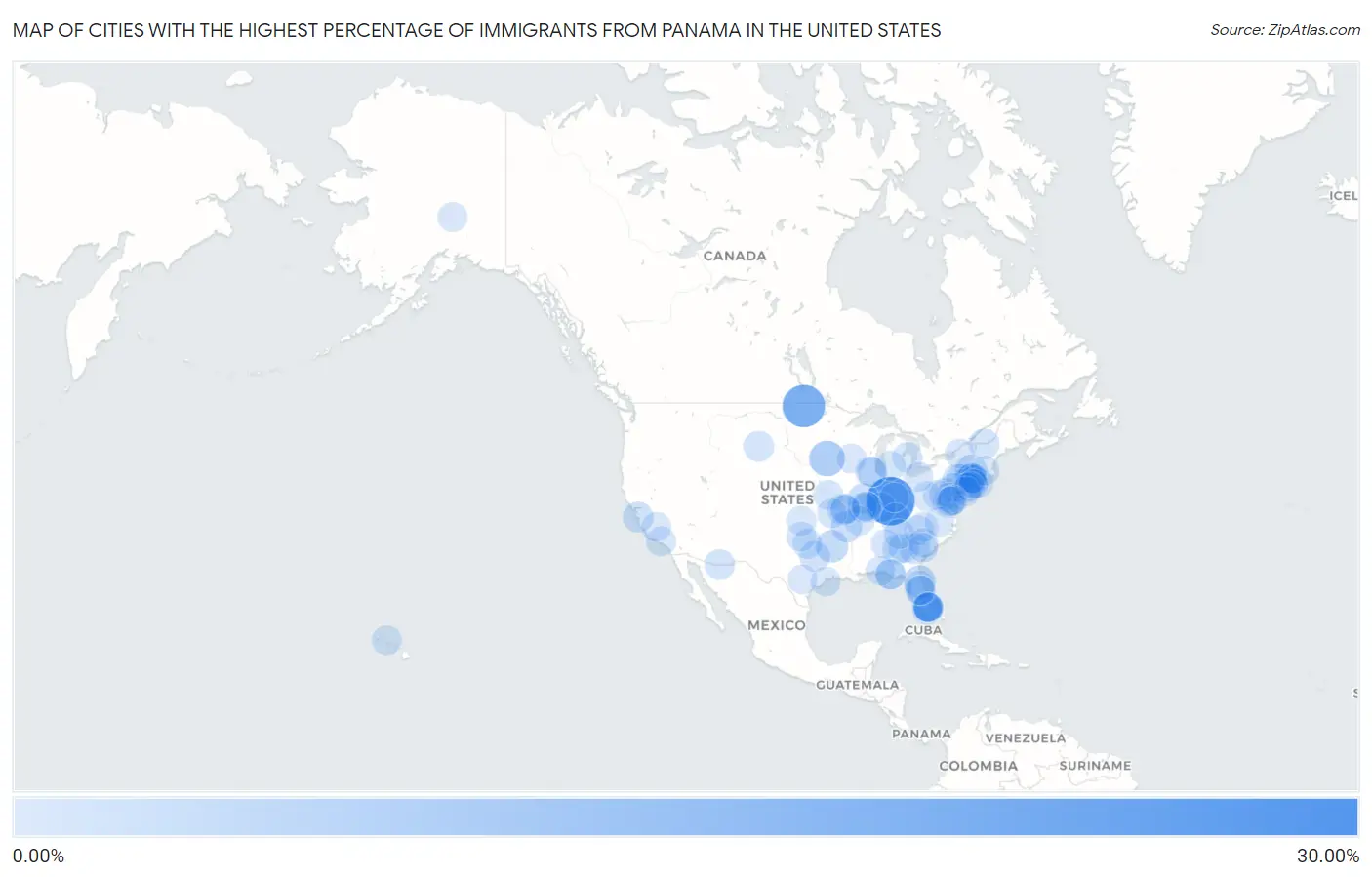 Cities with the Highest Percentage of Immigrants from Panama in the United States Map