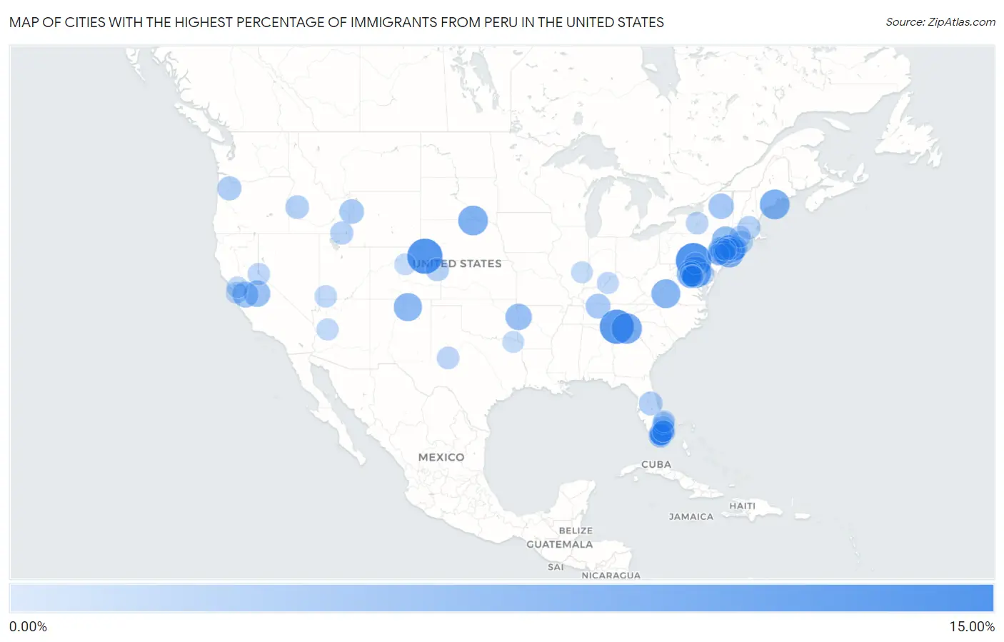 Cities with the Highest Percentage of Immigrants from Peru in the United States Map