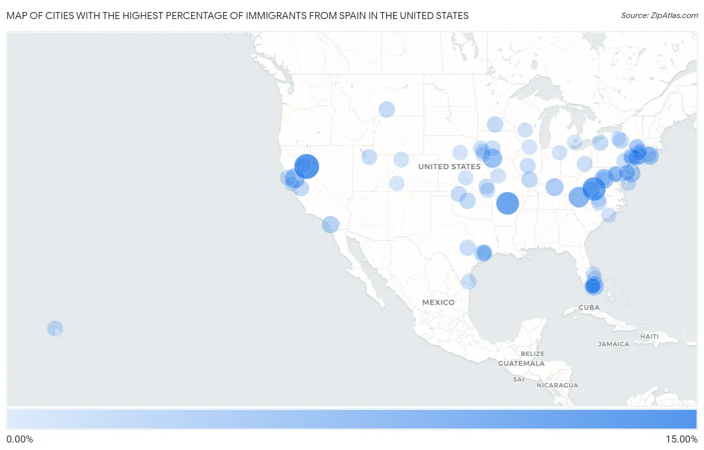 Cities with the Highest Percentage of Immigrants from Spain in the United States Map