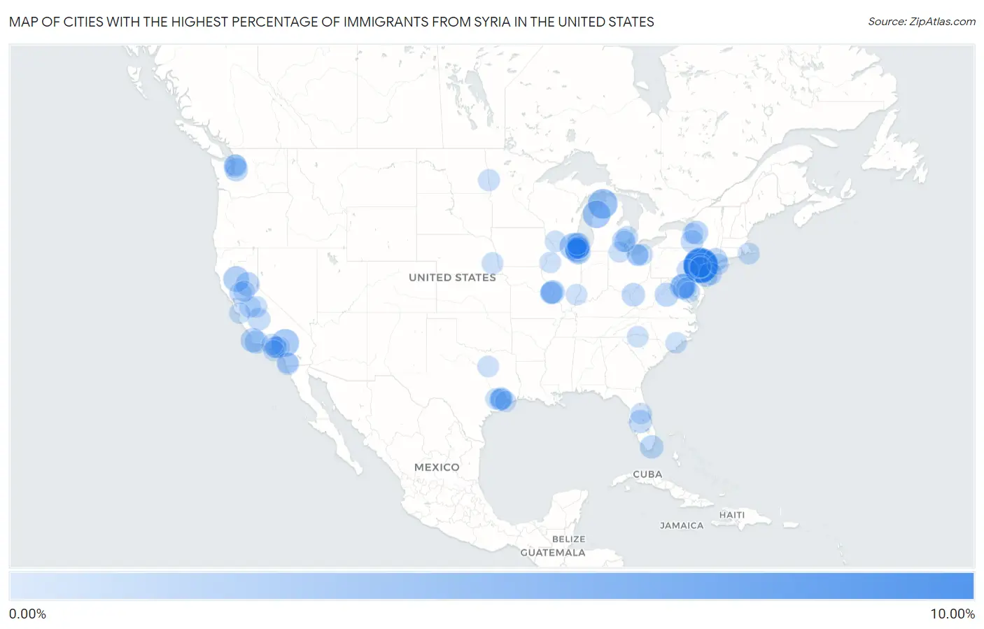 Cities with the Highest Percentage of Immigrants from Syria in the United States Map