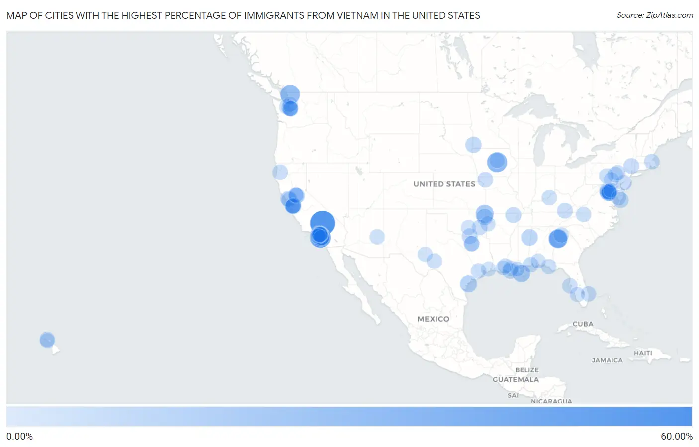 Cities with the Highest Percentage of Immigrants from Vietnam in the United States Map