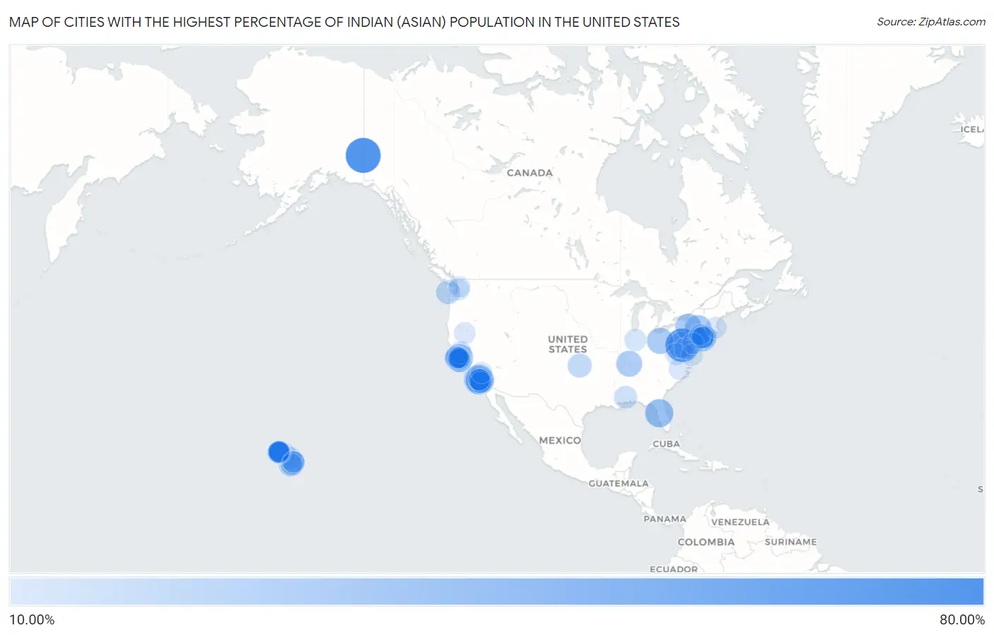 Cities with the Highest Percentage of Indian (Asian) Population in the United States Map