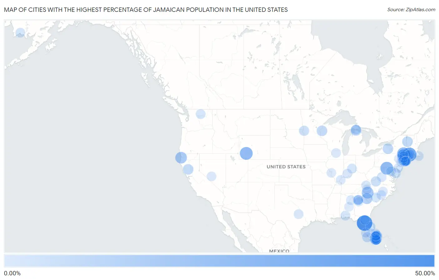 Cities with the Highest Percentage of Jamaican Population in the United States Map