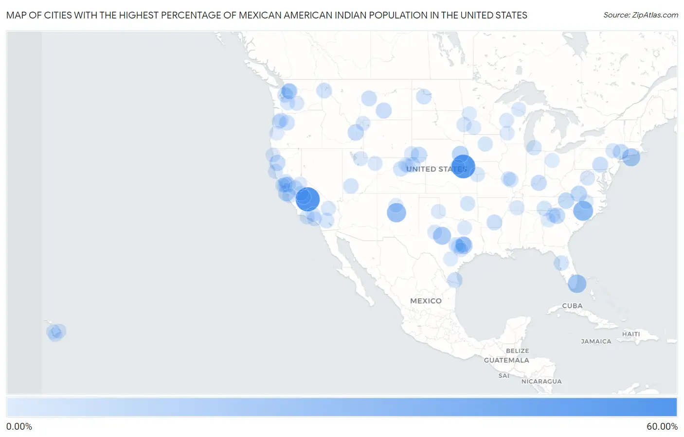 Cities with the Highest Percentage of Mexican American Indian Population in the United States Map