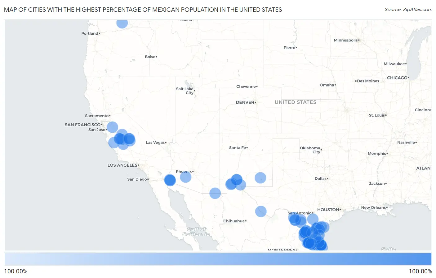 Cities with the Highest Percentage of Mexican Population in the United States Map