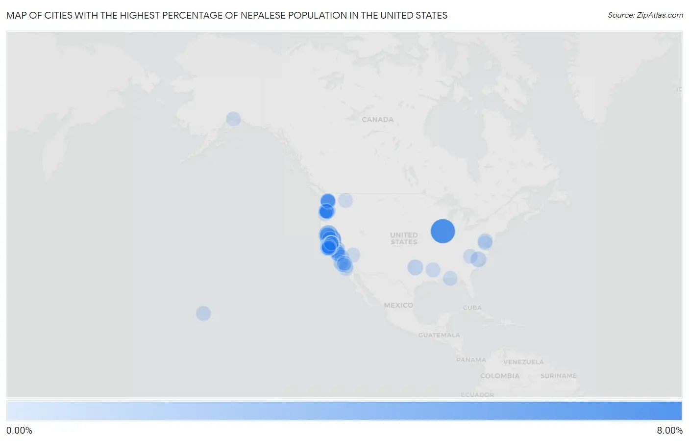 Cities with the Highest Percentage of Nepalese Population in the United States Map