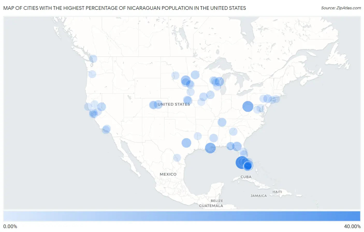 Cities with the Highest Percentage of Nicaraguan Population in the United States Map