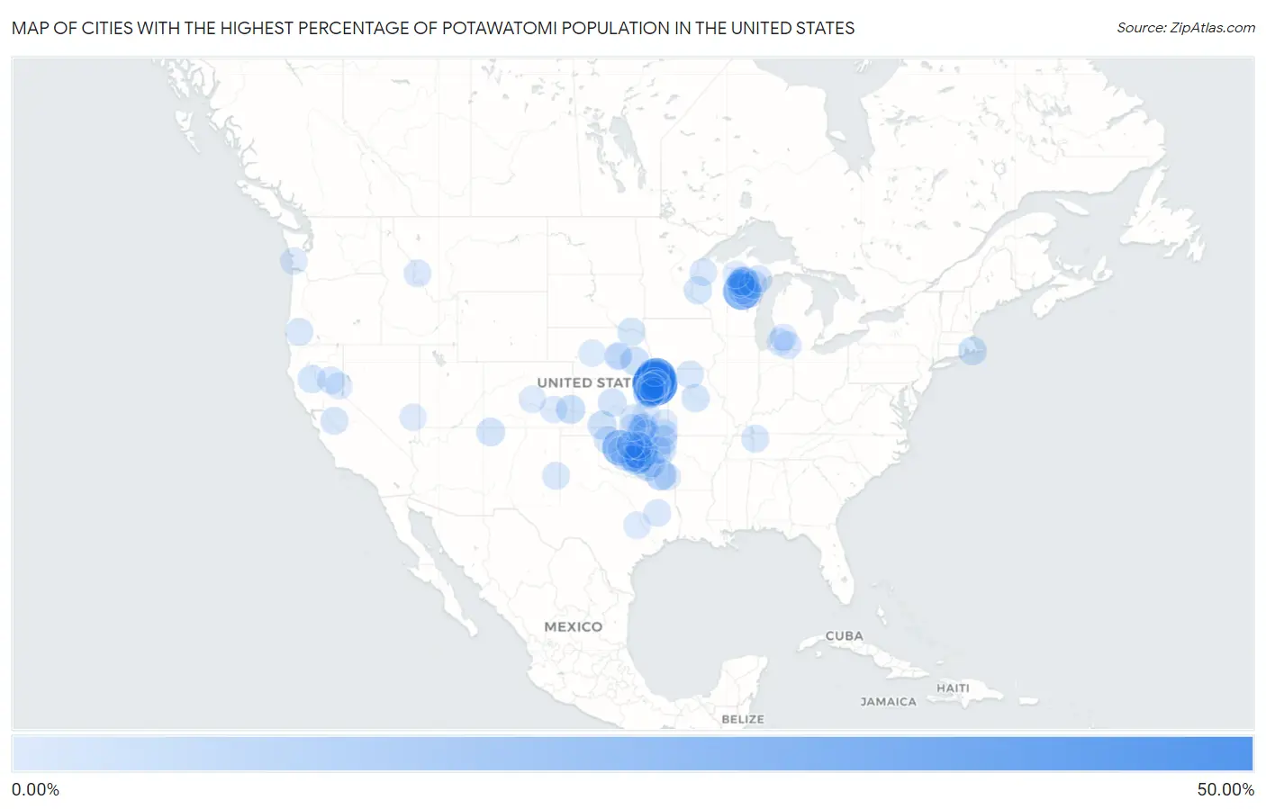 Cities with the Highest Percentage of Potawatomi Population in the United States Map