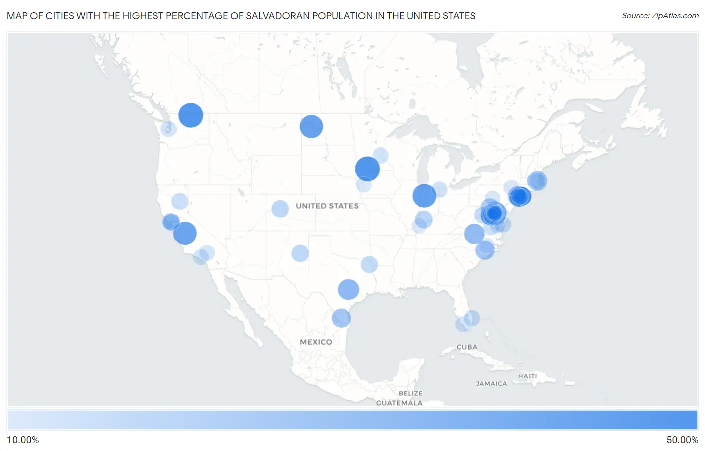 Cities with the Highest Percentage of Salvadoran Population in the United States Map