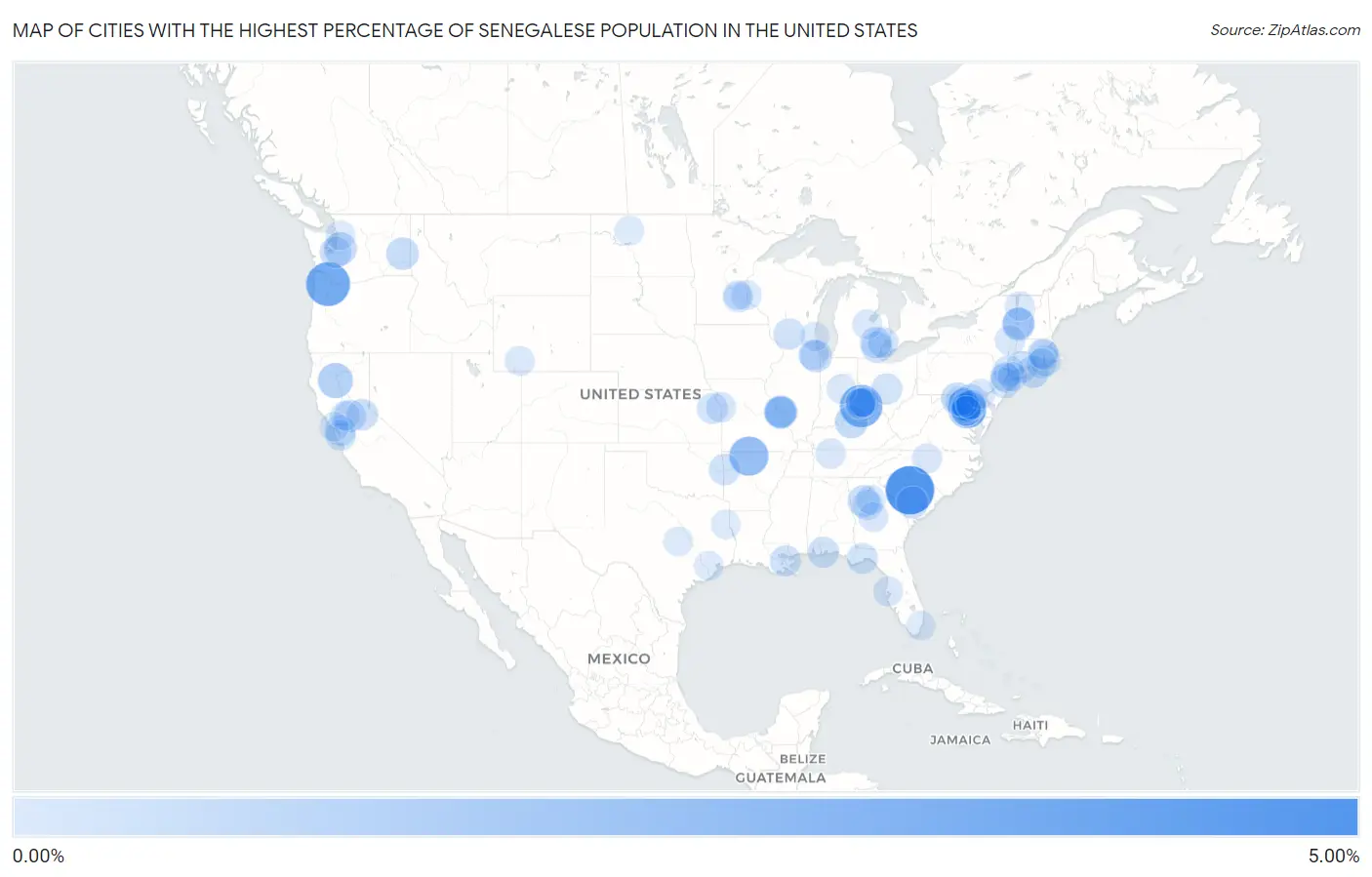 Cities with the Highest Percentage of Senegalese Population in the United States Map