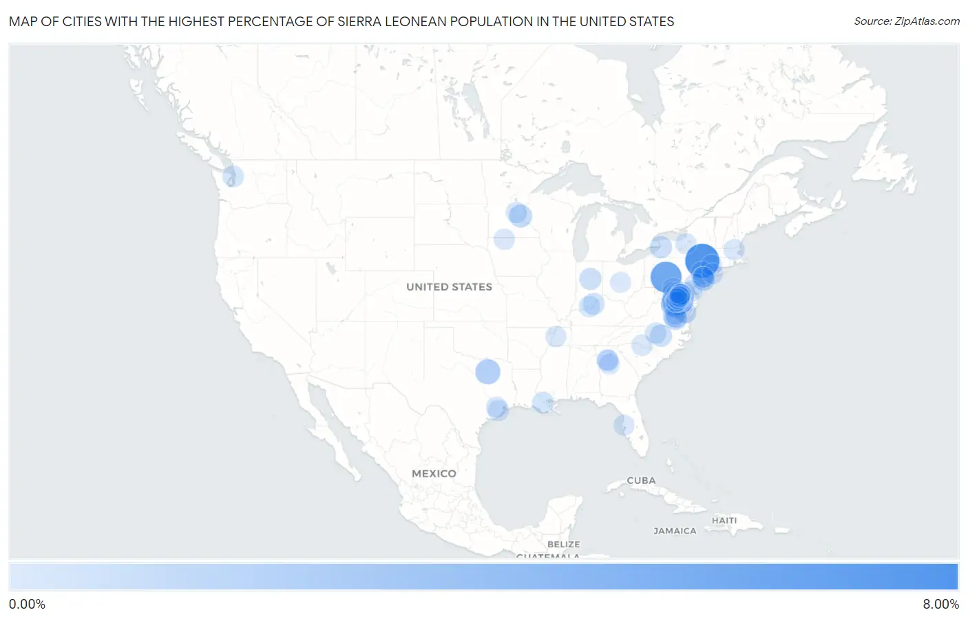 Cities with the Highest Percentage of Sierra Leonean Population in the United States Map