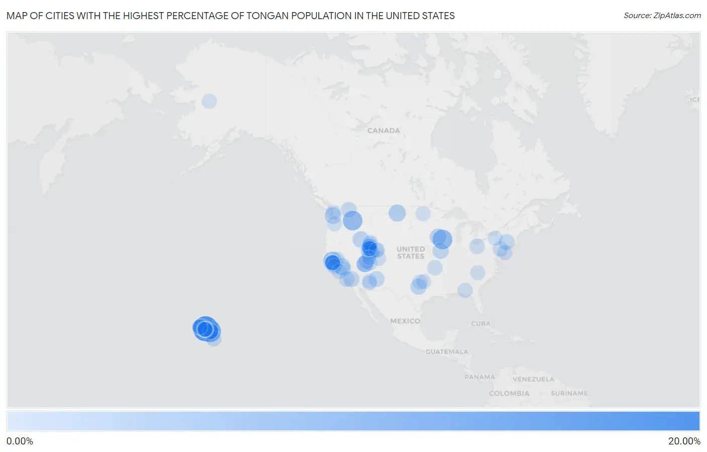 Cities with the Highest Percentage of Tongan Population in the United States Map