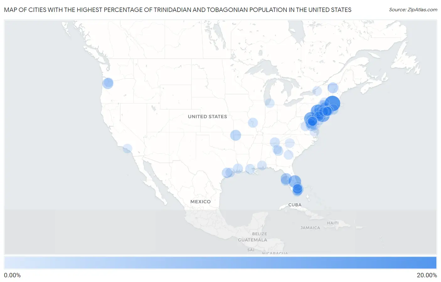 Cities with the Highest Percentage of Trinidadian and Tobagonian Population in the United States Map