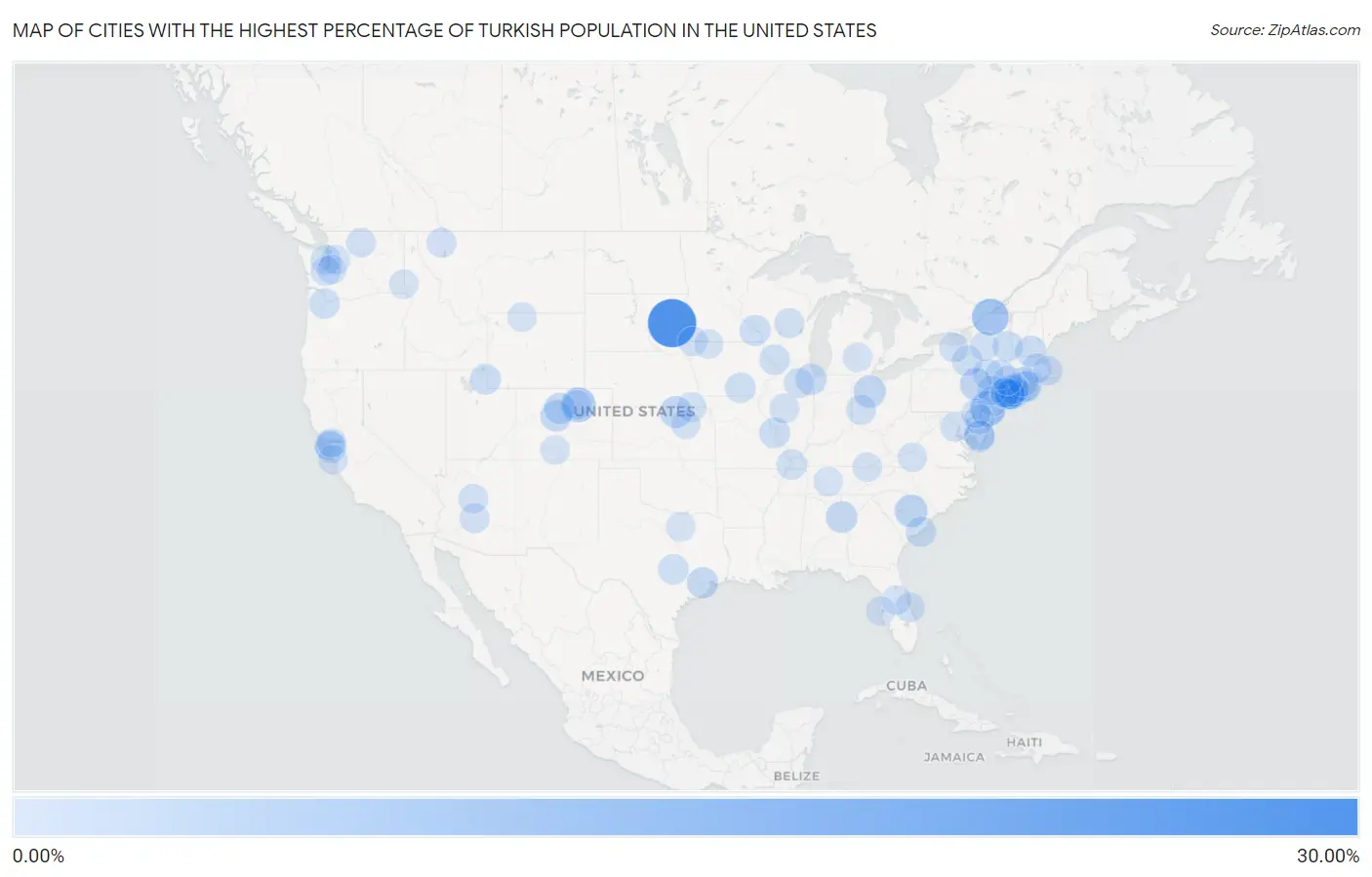 Cities with the Highest Percentage of Turkish Population in the United States Map