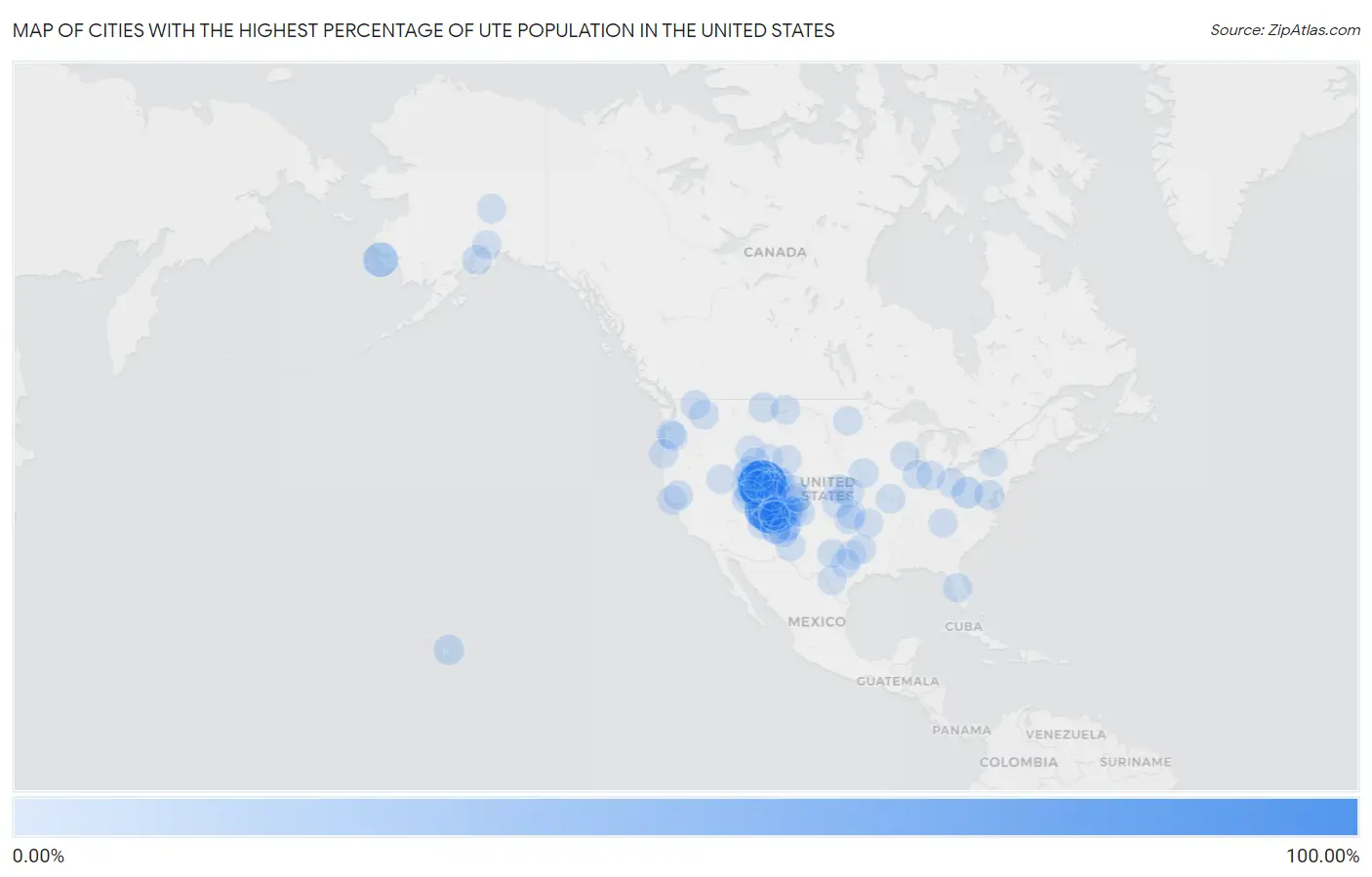 Cities with the Highest Percentage of Ute Population in the United States Map