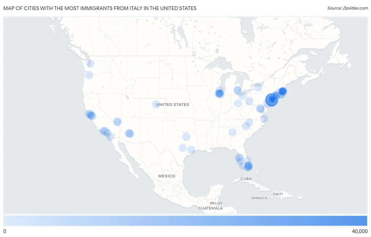 Cities with the Most Immigrants from Italy in the United States Map