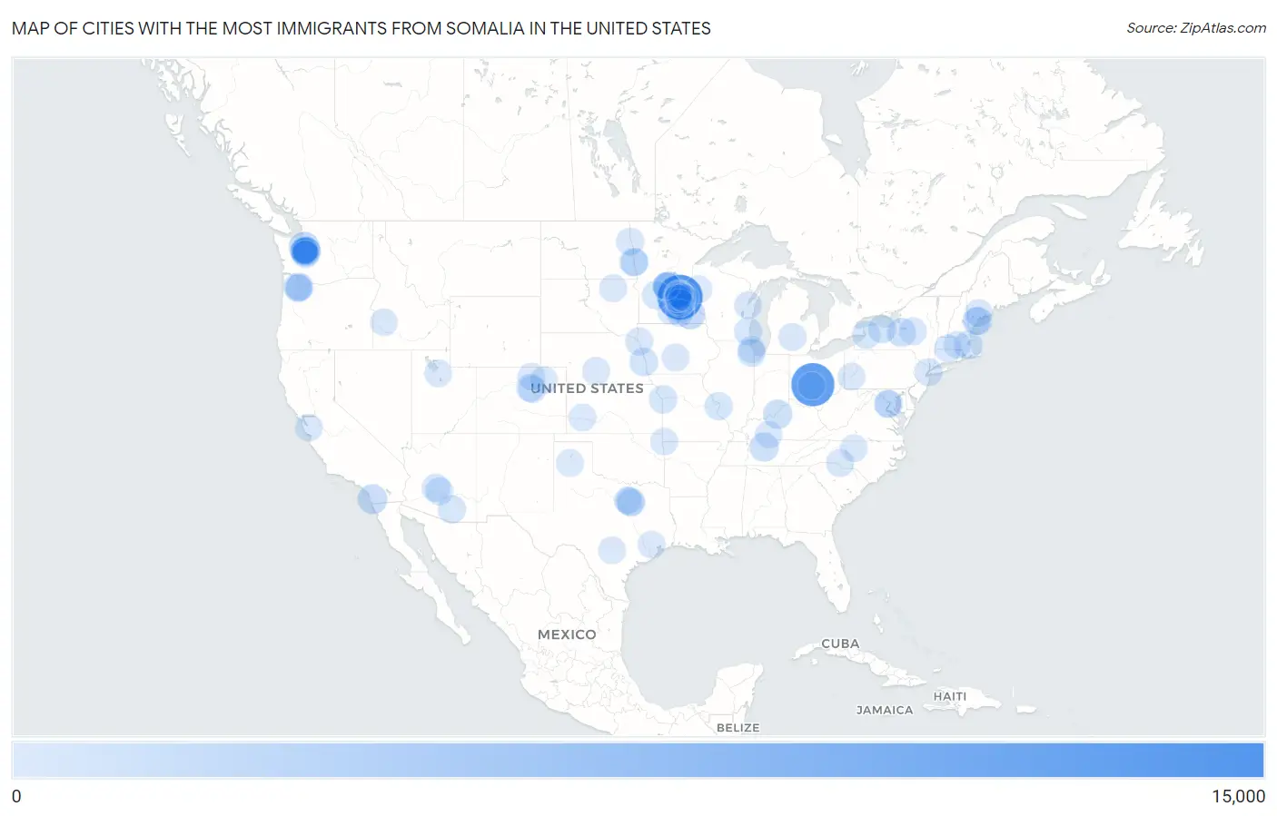 Cities with the Most Immigrants from Somalia in the United States Map