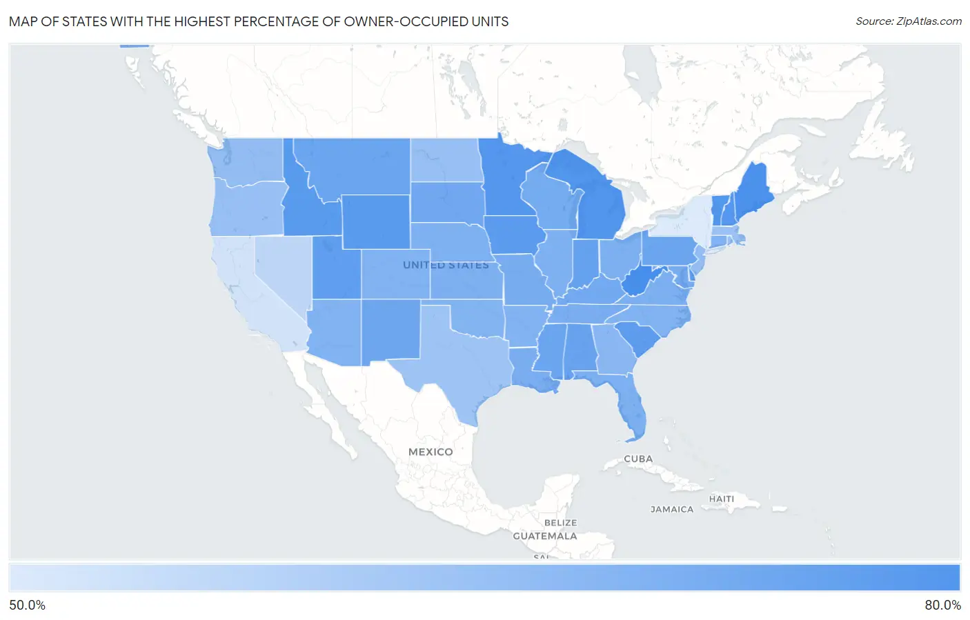 States with the Highest Percentage of Owner-Occupied Units in the United States Map