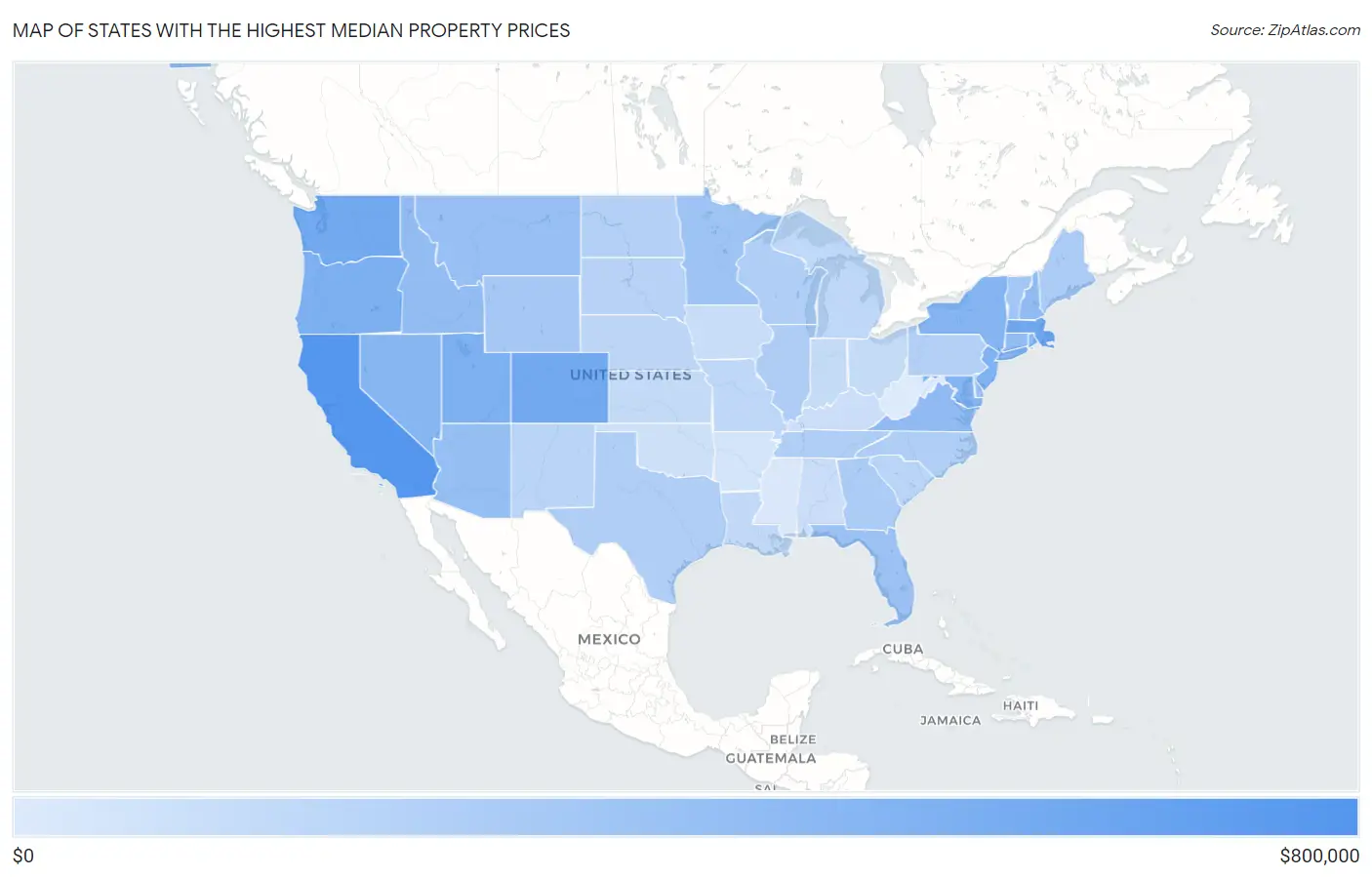 States with the Highest Median Property Prices in the United States Map