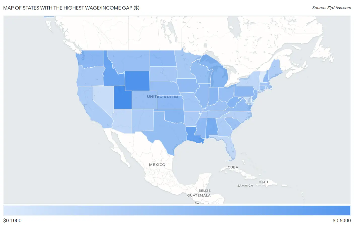 States with the Highest Wage/Income Gap ($) in the United States Map