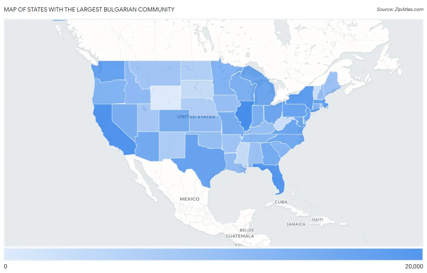 States with the Largest Bulgarian Community in the United States Map