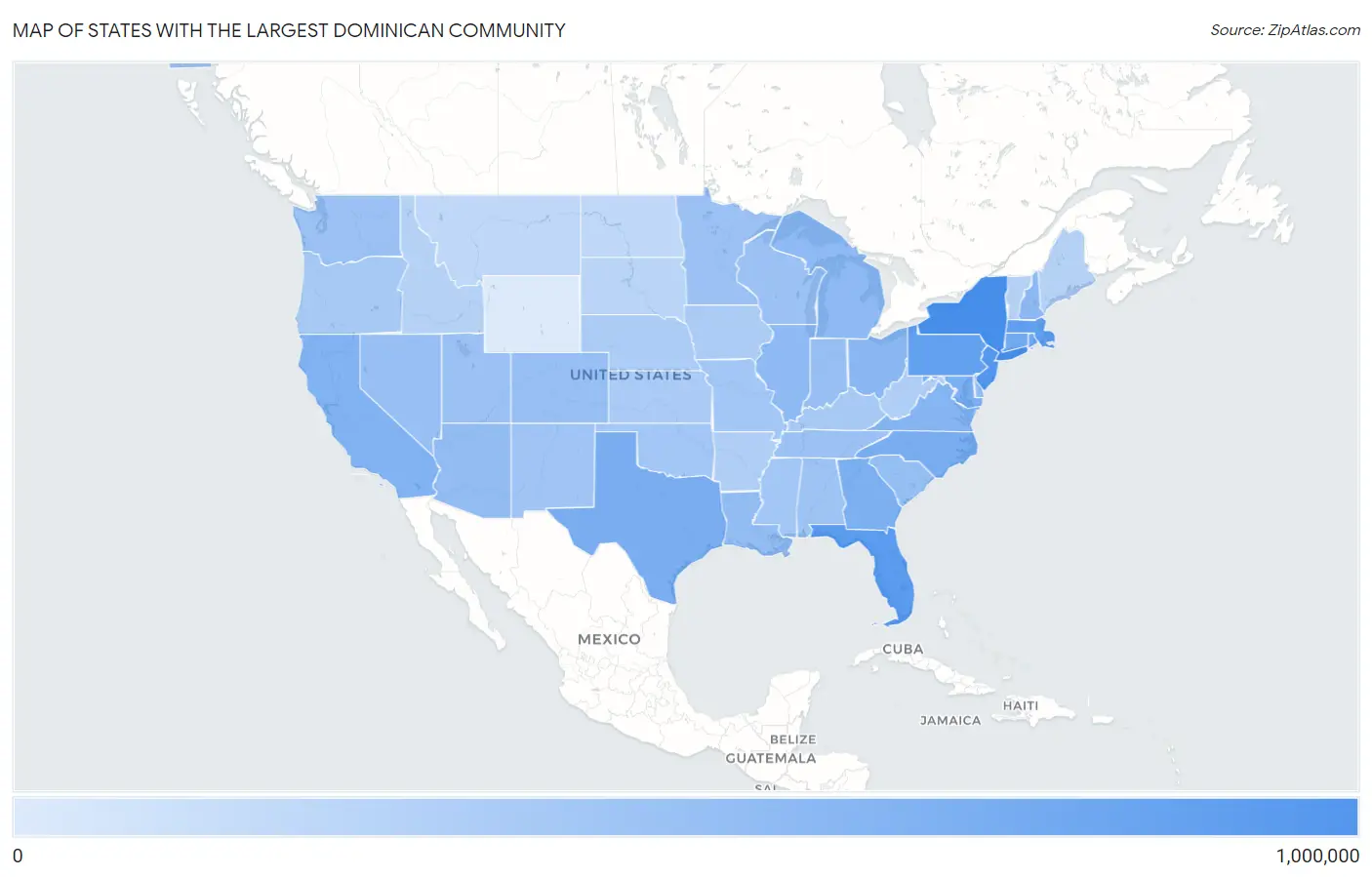 States with the Largest Dominican Community in the United States Map