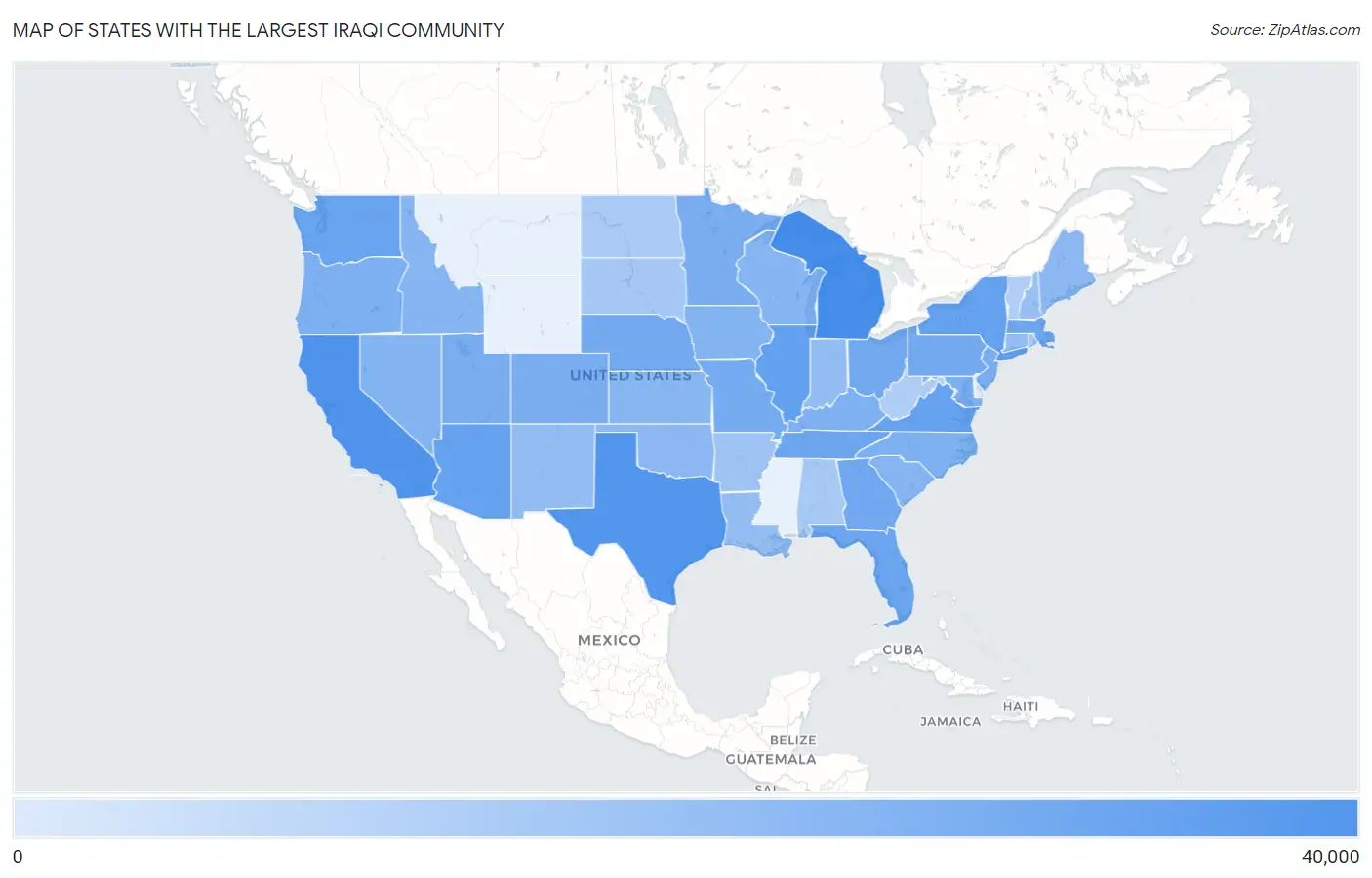 States with the Largest Iraqi Community in the United States Map