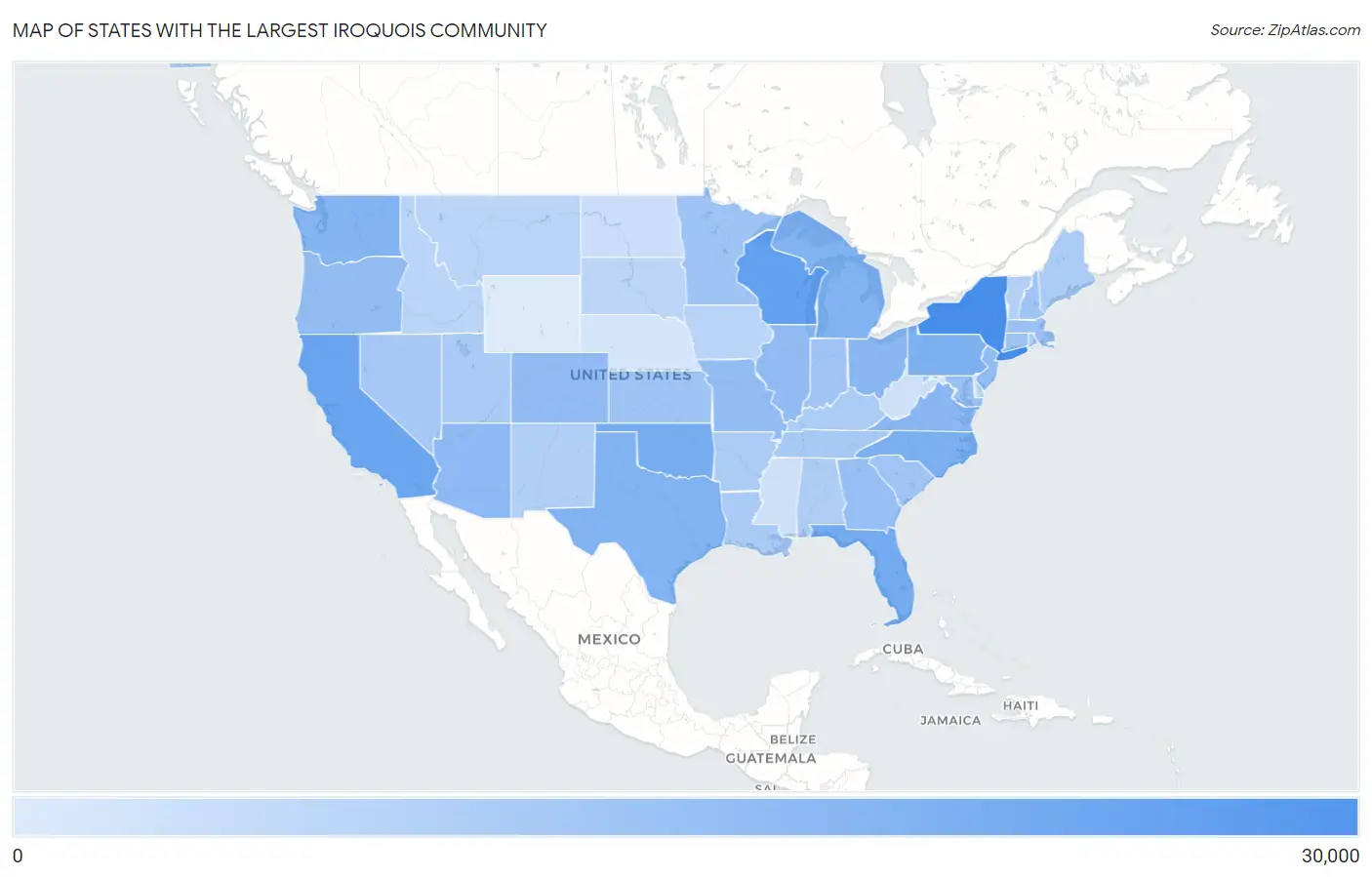 States with the Largest Iroquois Community in the United States Map