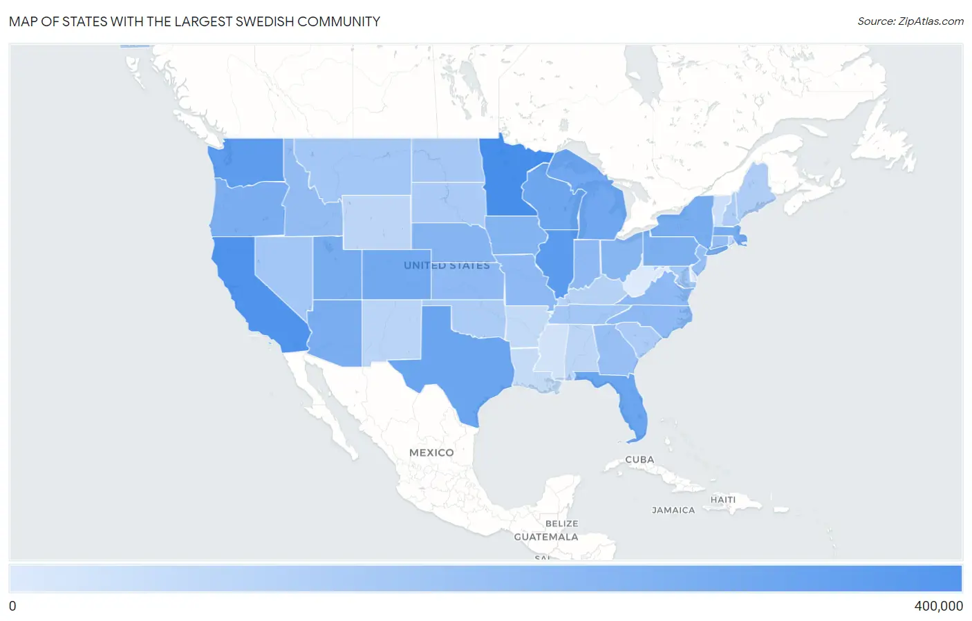 States with the Largest Swedish Community in the United States Map