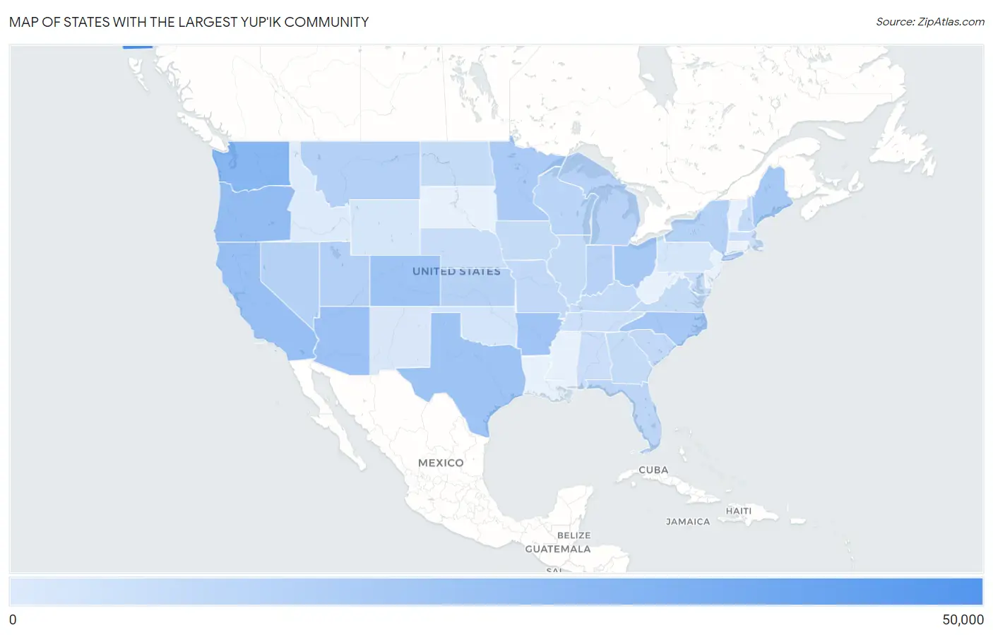 States with the Largest Yup'ik Community in the United States Map