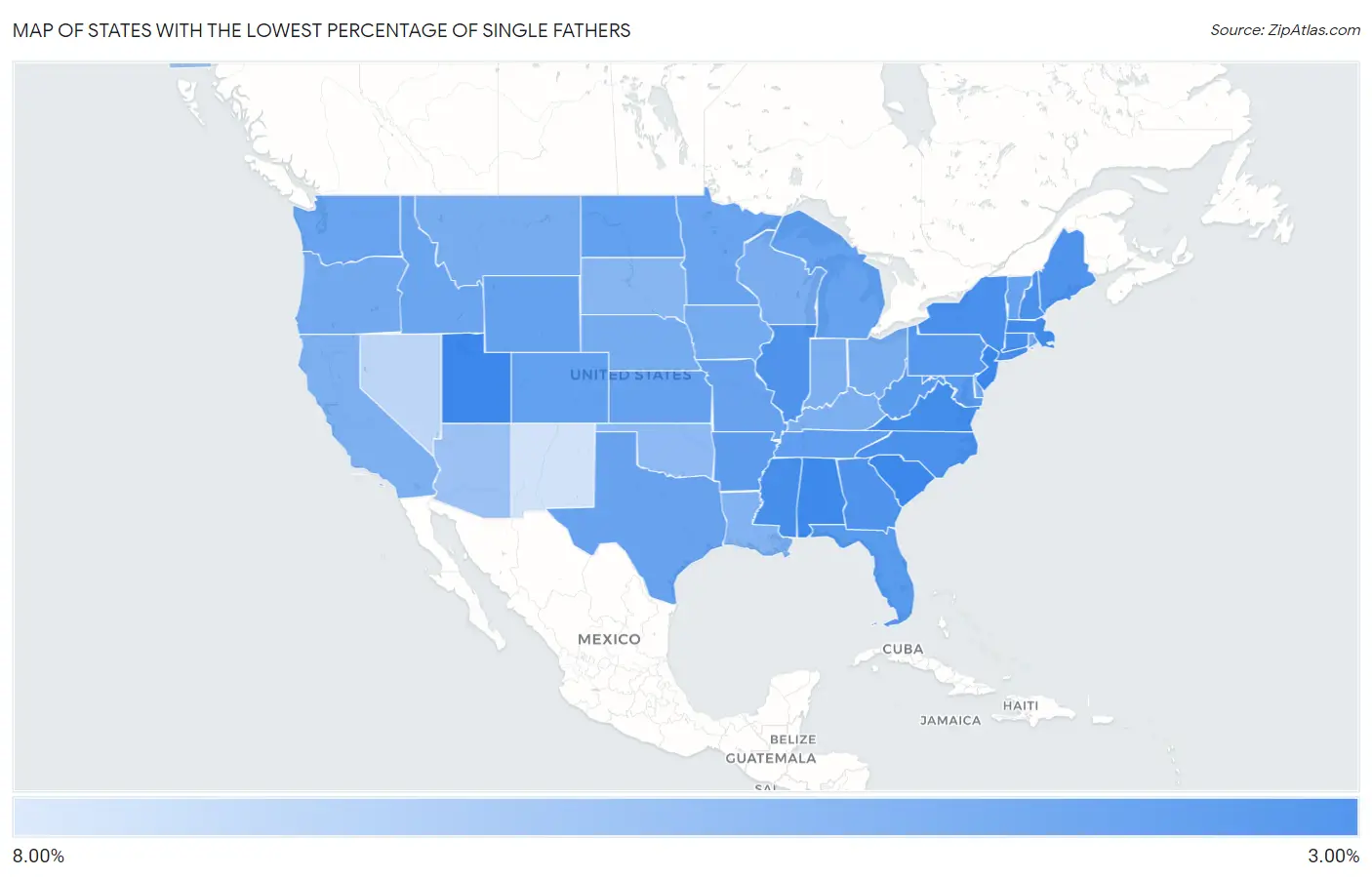 States with the Lowest Percentage of Single Fathers in the United States Map