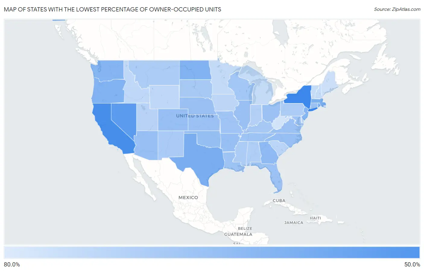 States with the Lowest Percentage of Owner-Occupied Units in the United States Map