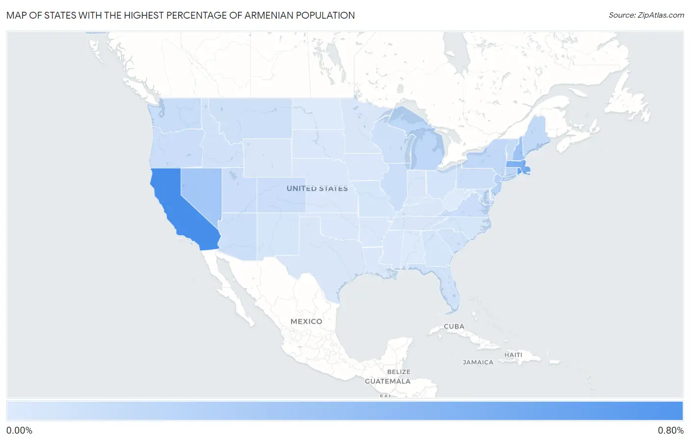 States with the Highest Percentage of Armenian Population in the United States Map