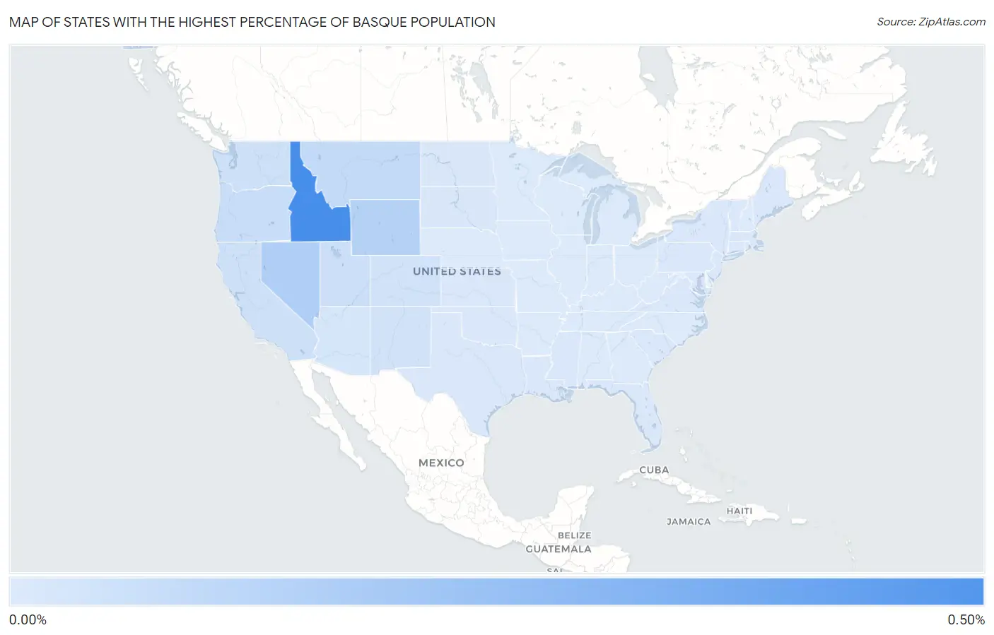 States with the Highest Percentage of Basque Population in the United States Map