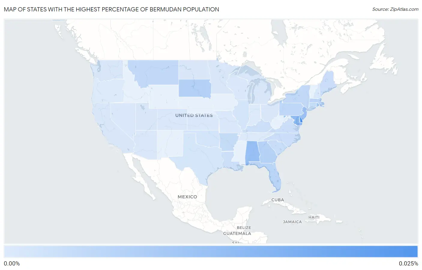 States with the Highest Percentage of Bermudan Population in the United States Map