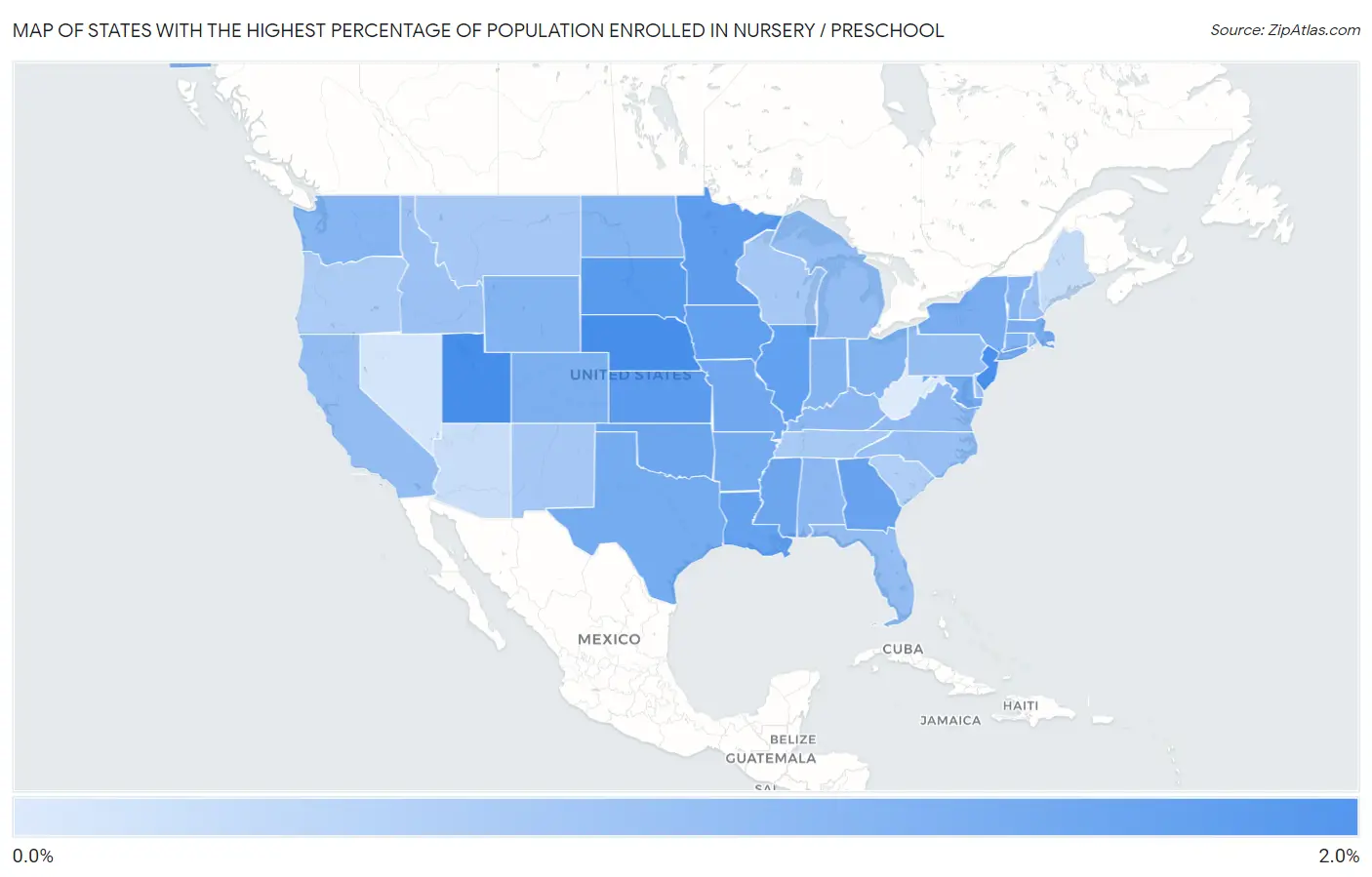 States with the Highest Percentage of Population Enrolled in Nursery / Preschool in the United States Map