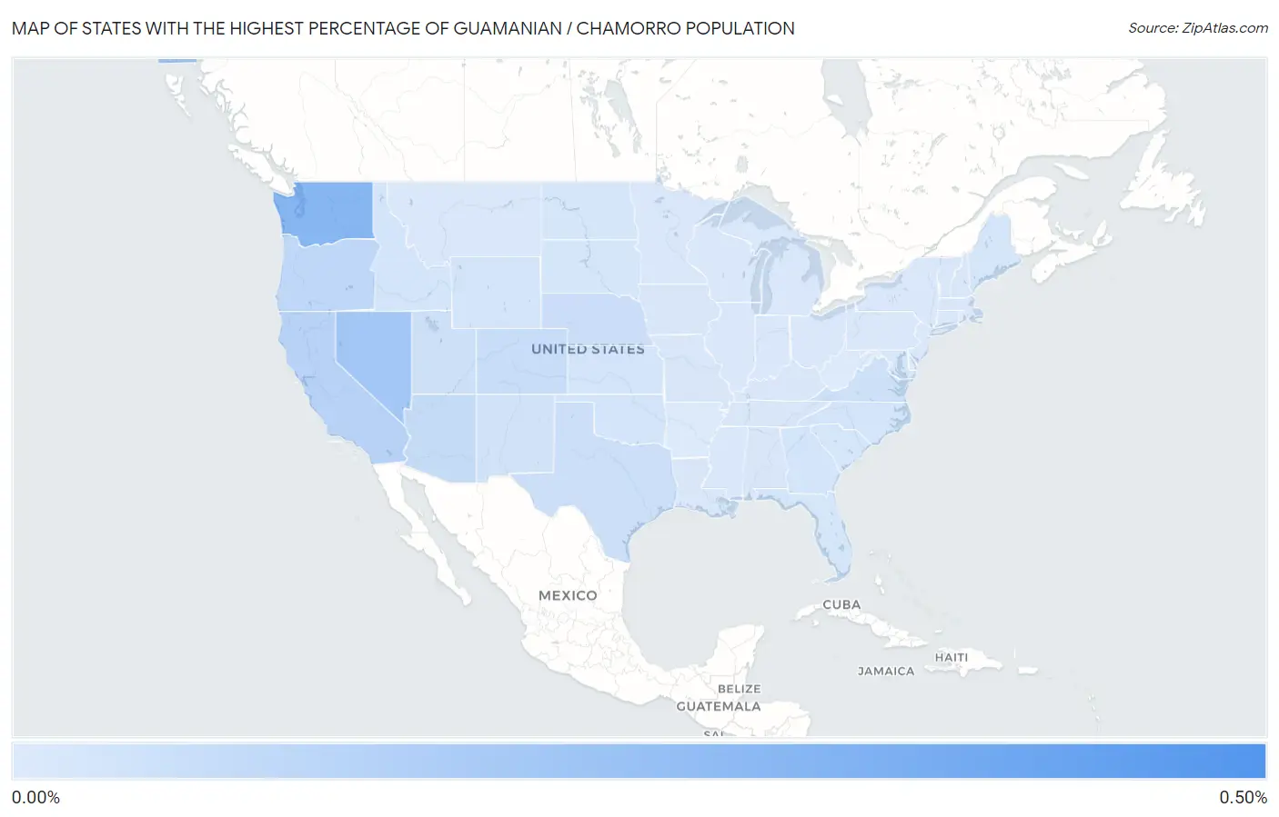 States with the Highest Percentage of Guamanian / Chamorro Population in the United States Map