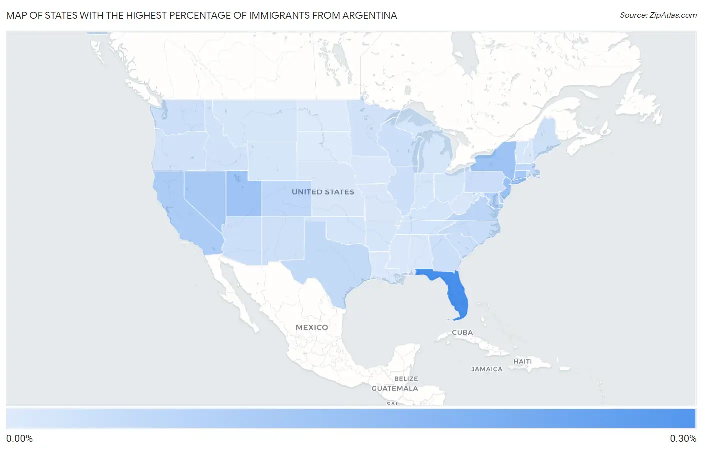 States with the Highest Percentage of Immigrants from Argentina in the United States Map