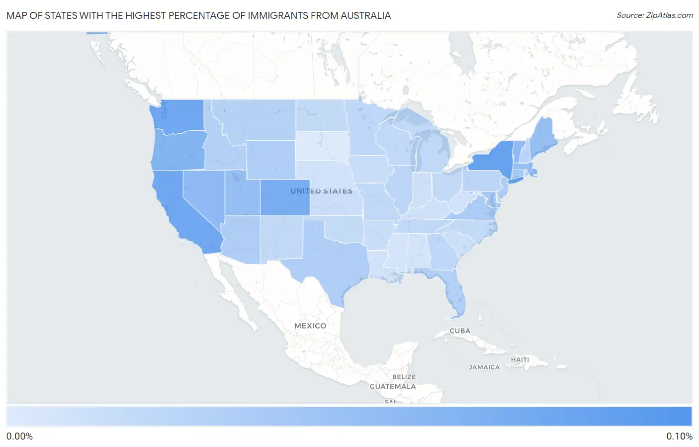 States with the Highest Percentage of Immigrants from Australia in the United States Map