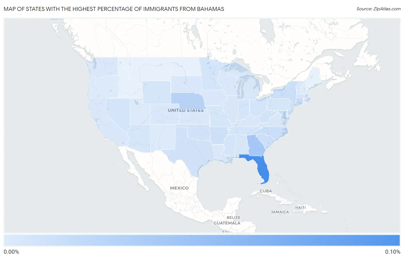 States with the Highest Percentage of Immigrants from Bahamas in the United States Map