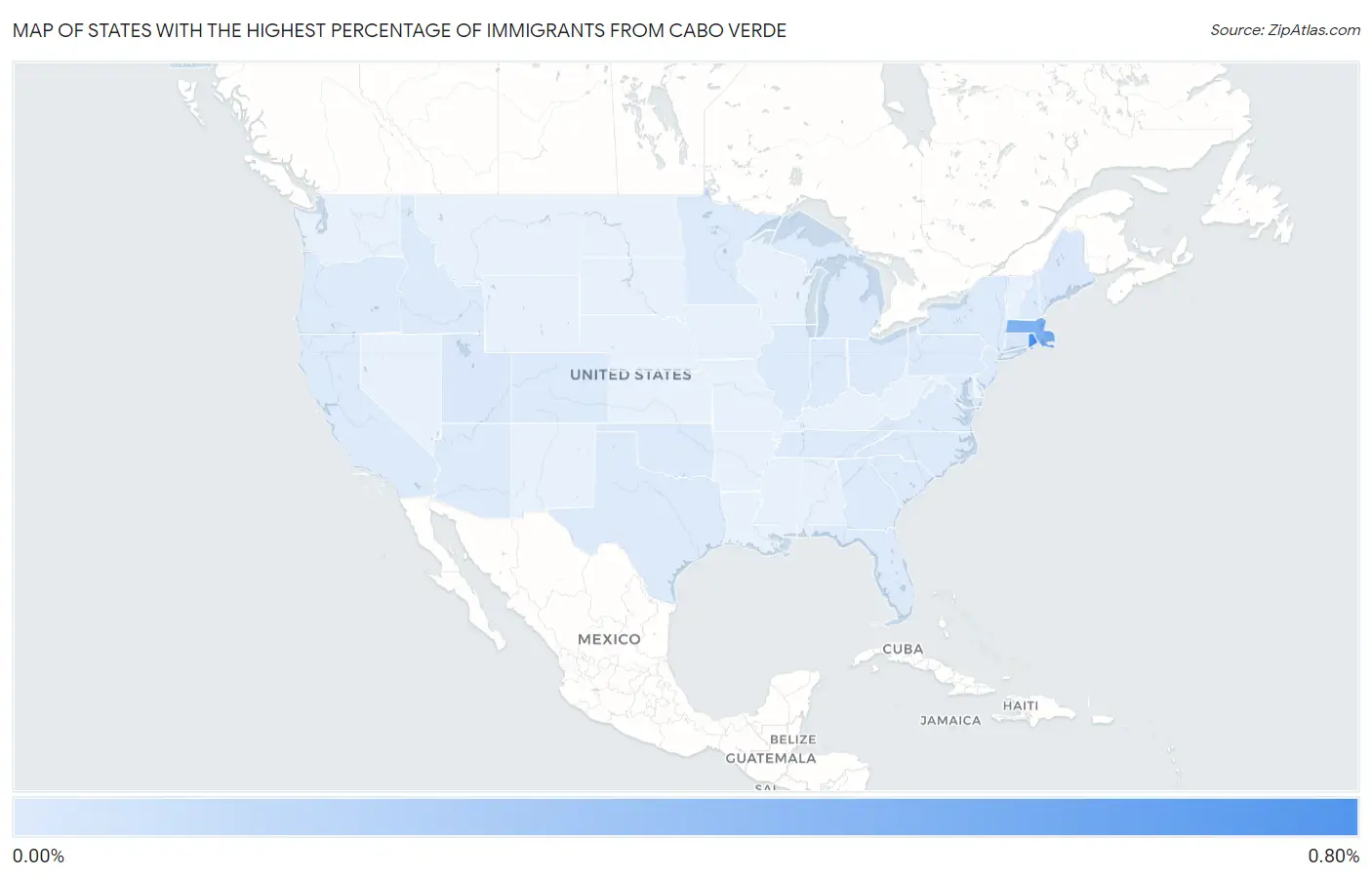 States with the Highest Percentage of Immigrants from Cabo Verde in the United States Map